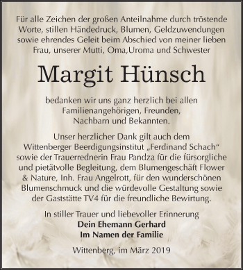 Traueranzeige von Margit Hünsch von Mitteldeutsche Zeitung