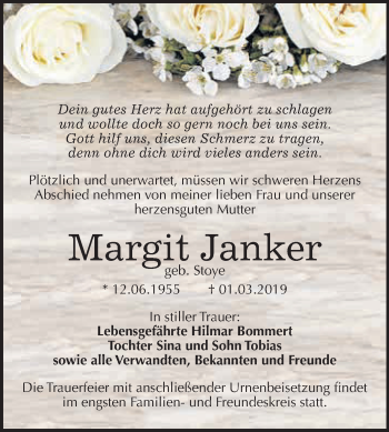 Traueranzeige von Margit Janker von WVG - Wochenspiegel Bitterfeld