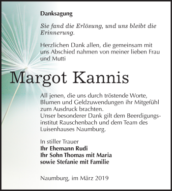 Traueranzeige von Margot Kannis von Mitteldeutsche Zeitung