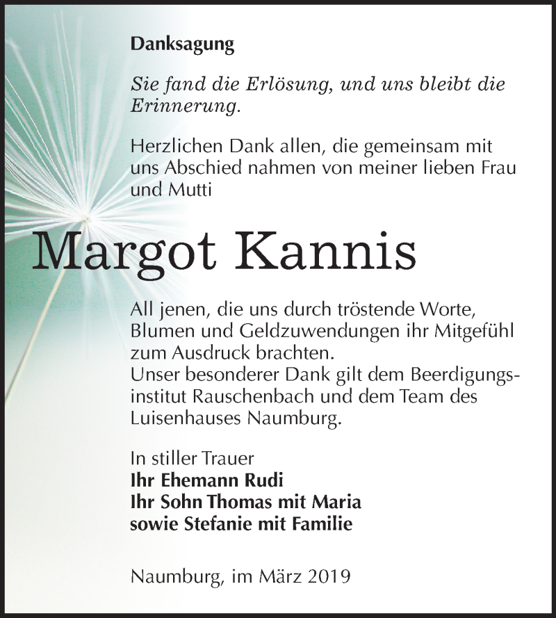  Traueranzeige für Margot Kannis vom 30.03.2019 aus Mitteldeutsche Zeitung