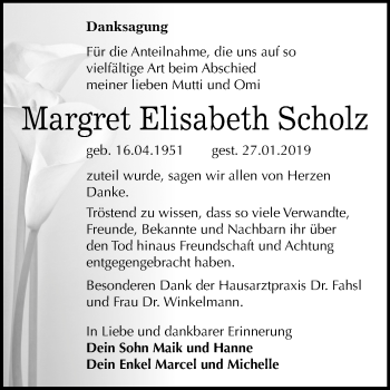Traueranzeige von Margret Elisabeth Scholz von Mitteldeutsche Zeitung