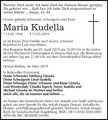 Traueranzeige von Maria Kudella von Mitteldeutsche Zeitung