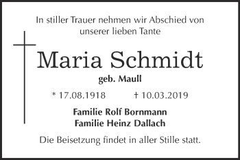 Traueranzeige von Maria Schmidt von WVG - Wochenspiegel Dessau / Köthen