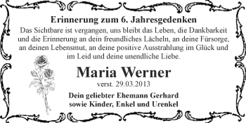 Traueranzeige von Maria Werner von WVG - Wochenspiegel Dessau / Köthen