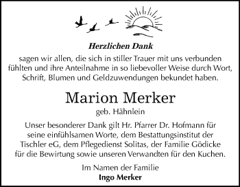 Traueranzeige von Marion Merker von Mitteldeutsche Zeitung