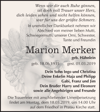 Traueranzeige von Marion Merker von Mitteldeutsche Zeitung