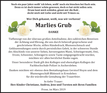 Traueranzeige von Marlies Grub von Mitteldeutsche Zeitung Aschersleben