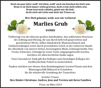 Traueranzeige von Marlies Grub von Super Sonntag Aschersleben