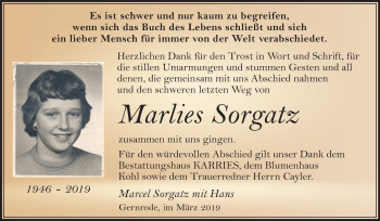 Traueranzeige von Marlies Sorgatz von Mitteldeutsche Zeitung Quedlinburg