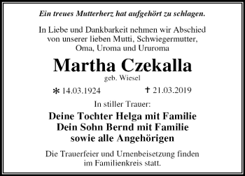 Traueranzeige von Martha Czekalla von Mitteldeutsche Zeitung