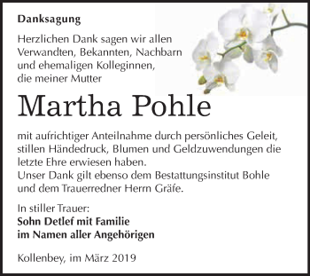 Traueranzeige von Martha Pohle von WVG - Wochenspiegel Merseburg
