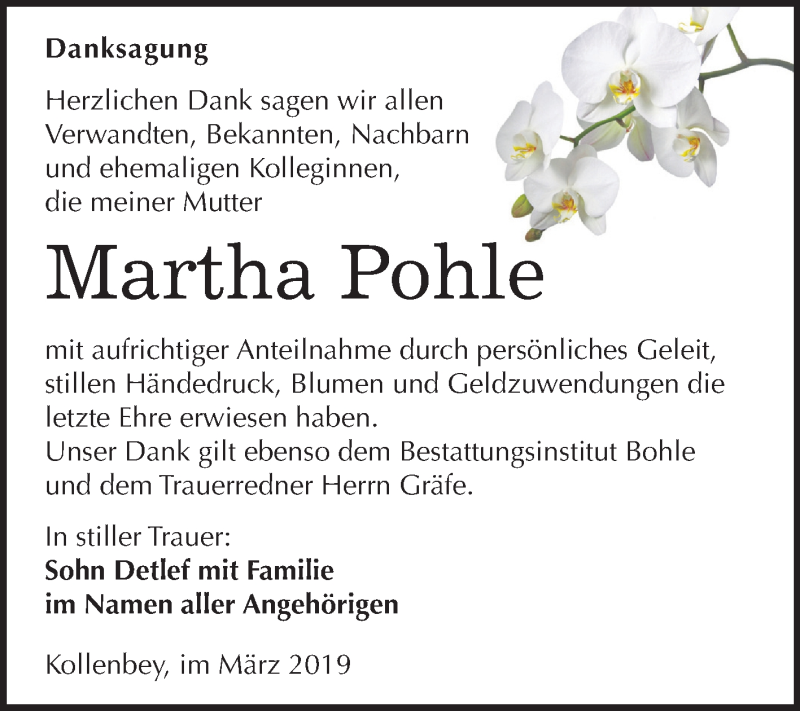  Traueranzeige für Martha Pohle vom 30.03.2019 aus Mitteldeutsche Zeitung