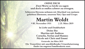 Traueranzeige von Martin Woldt von Mitteldeutsche Zeitung