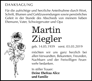 Traueranzeige von Martin Ziegler von WVG - Wochenspiegel Dessau / Köthen