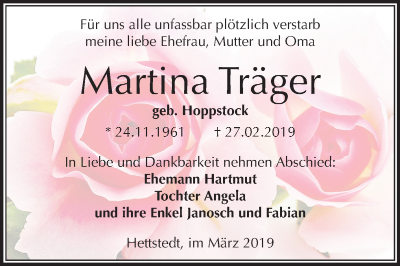  Traueranzeige für Martina Träger vom 06.03.2019 aus Mitteldeutsche Zeitung