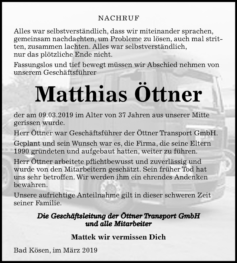  Traueranzeige für Matthias Öttner vom 27.03.2019 aus Mitteldeutsche Zeitung