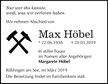 Traueranzeige von Max Höbel von Mitteldeutsche Zeitung
