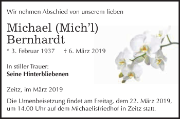 Traueranzeige von Michael Bernhardt von WVG - Wochenspiegel NMB / WSF / ZTZ