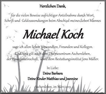 Traueranzeige von Michael Koch von Super Sonntag Aschersleben