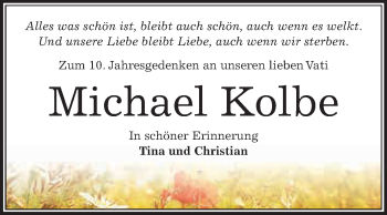 Traueranzeige von Michael Kolbe von WVG - Wochenspiegel Bitterfeld