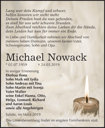 Traueranzeige von Michael Nowack von Mitteldeutsche Zeitung Zeitz