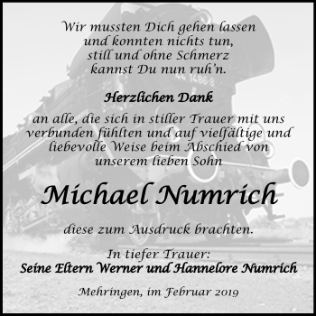 Traueranzeige von Michael Numrich von Mitteldeutsche Zeitung