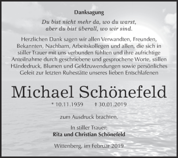 Traueranzeige von Michael Schönefeld von Super Sonntag Wittenberg
