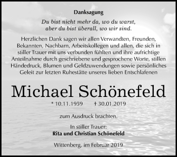 Traueranzeige von Michael Schönefeld von Mitteldeutsche Zeitung