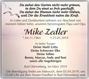 Traueranzeige von Mike Zedler von Mitteldeutsche Zeitung Merseburg/Querfurt