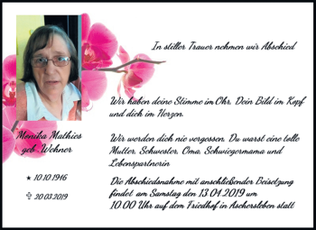 Traueranzeige von Monika Mathies von Mitteldeutsche Zeitung