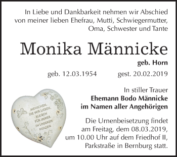 Traueranzeige von Monika Männicke von Mitteldeutsche Zeitung