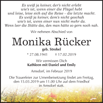 Traueranzeige von Monika Rücker von Mitteldeutsche Zeitung