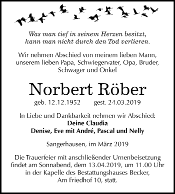 Traueranzeige von Norbert Röber von Super Sonntag SGH Mansf. Land