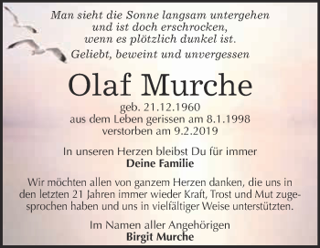 Traueranzeige von Olaf Murche von Super Sonntag Wittenberg