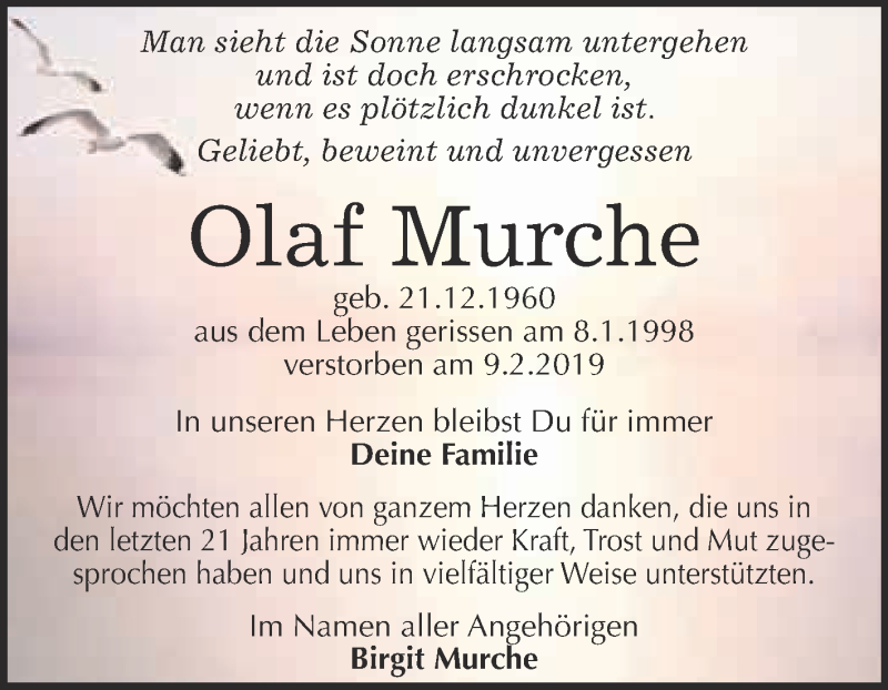  Traueranzeige für Olaf Murche vom 25.02.2019 aus Super Sonntag Wittenberg