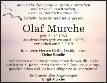 Traueranzeige von Olaf Murche von Mitteldeutsche Zeitung