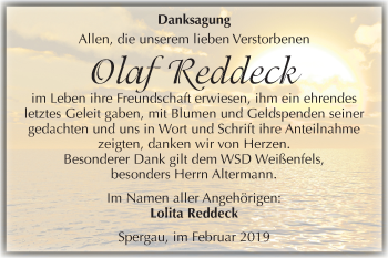 Traueranzeige von Olaf Reddeck von Mitteldeutsche Zeitung Merseburg/Querfurt