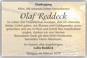 Traueranzeige von Olaf Reddeck von Super Sonntag Merseburg