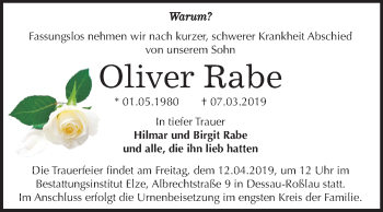 Traueranzeige von Oliver Rabe von Mitteldeutsche Zeitung