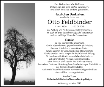 Traueranzeige von Otto Feldbinder von Mitteldeutsche Zeitung