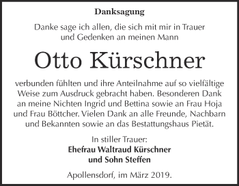 Traueranzeige von Otto Kürschner von Super Sonntag Wittenberg