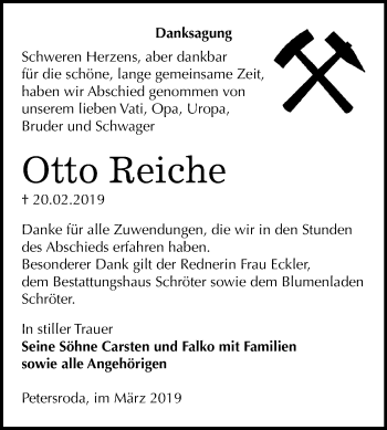 Traueranzeige von Otto Reiche von Mitteldeutsche Zeitung Bitterfeld