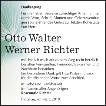 Traueranzeige von Otto Walter Werner Richter von Mitteldeutsche Zeitung