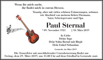 Traueranzeige von Paul Sternal von Mitteldeutsche Zeitung Quedlinburg