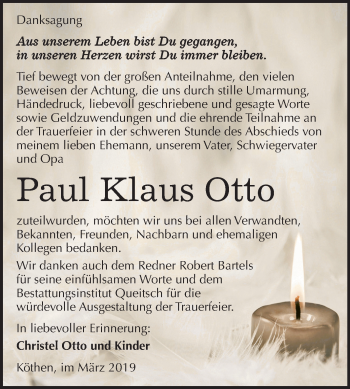 Traueranzeige von Paul Klaus Otto von Mitteldeutsche Zeitung