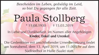 Traueranzeige von Paula Stollberg von Mitteldeutsche Zeitung