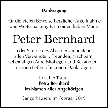 Traueranzeige von Peter Bernhard von Super Sonntag SGH Mansf. Land