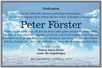 Traueranzeige von Peter Förster von Mitteldeutsche Zeitung Merseburg/Querfurt