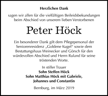 Traueranzeige von Peter Höck von Mitteldeutsche Zeitung