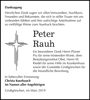 Traueranzeige von Peter Rauh von Mitteldeutsche Zeitung Weißenfels
